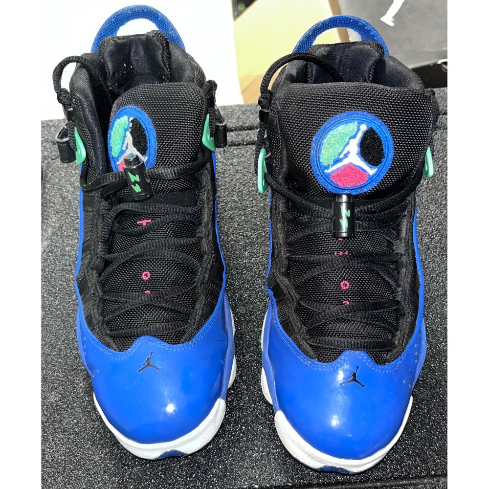 Jordan 6 Rings Blue Black Patent Leather Youth Size 7Y Sneakers 323419-014